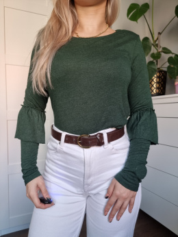 Zelená buletová halenka s volánem na rukávech