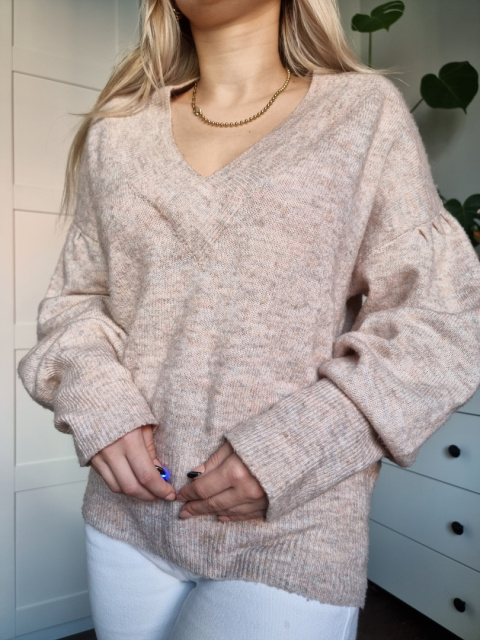 Melanżowy sweter oversize w serek rozmiar L Melanżowy sweter oversize w serek rozmiar L
