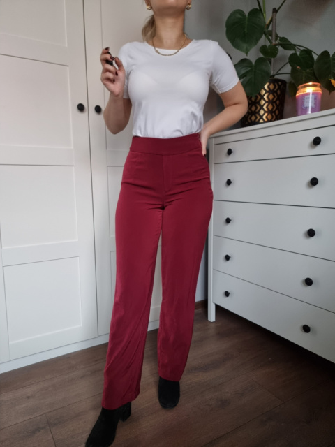 Burgundy wide-leg trousers, BIKBOK r. XS Burgundy wide-leg trousers, BIKBOK r. XS