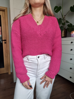 Růžový svetr s výstřihem do V, BIKBOK, r.XS