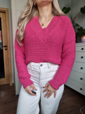 Růžový svetr s výstřihem do V, BIKBOK, r.XS