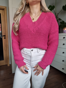 Růžový svetr s výstřihem do V, BIKBOK, r.XS