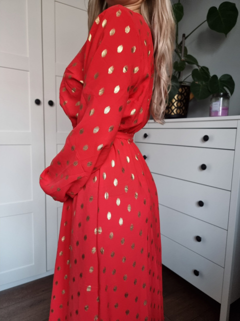 Czerwona, kopertowa maxi z długim rękawem, roz M/L Czerwona, kopertowa maxi z długim rękawem, roz M/L