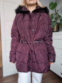 Burgundy winter jacket with a waist belt, size L