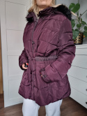 Burgundy winter jacket with a waist belt, size L