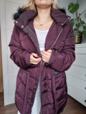 Burgundy winter jacket with a waist belt, size L