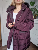 Burgundy winter jacket with a waist belt, size L