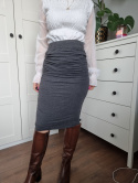 Grey ruched midi skirt
