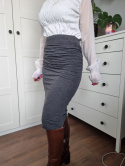 Grey ruched midi skirt