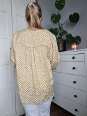 Elegant blouse with white and yellow houndstooth with puffs pink L