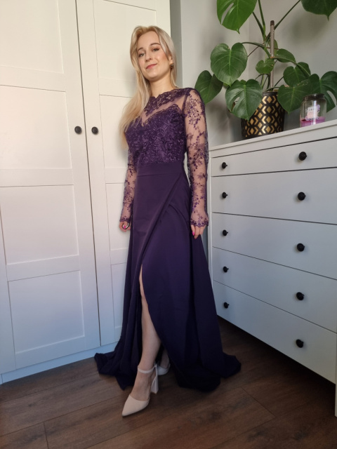 Purple ball gown with lace and slit Purple ball gown with lace and slit