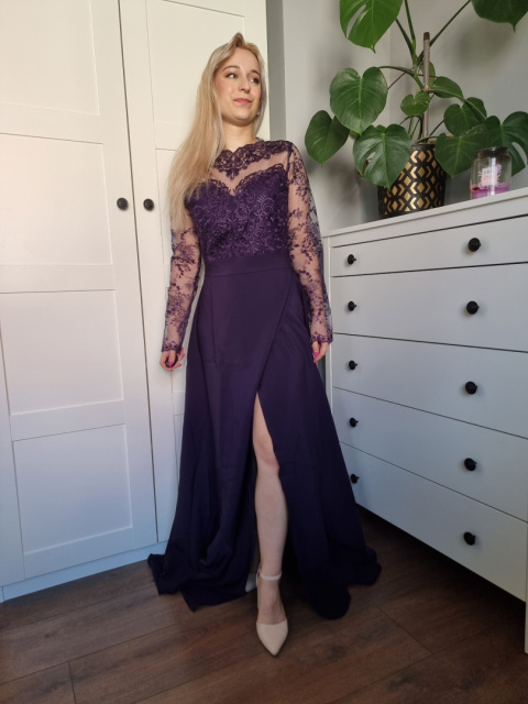 Purple ball gown with lace and slit Purple ball gown with lace and slit