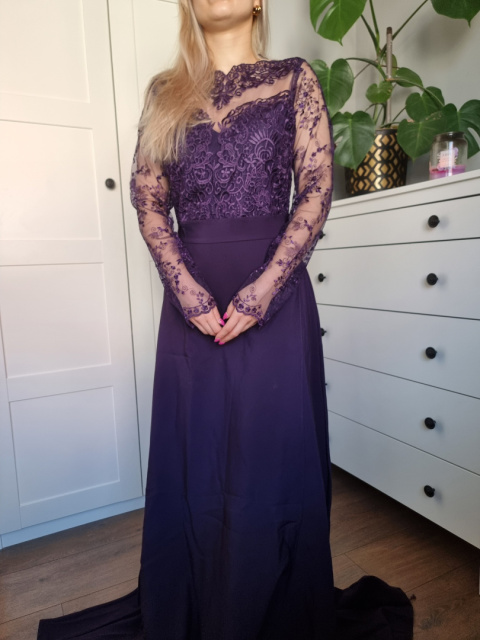 Purple ball gown with lace and slit Purple ball gown with lace and slit