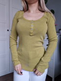 Light Green Ribbed Blouse with Buttons on the Neckline