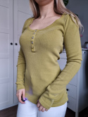 Light Green Ribbed Blouse with Buttons on the Neckline