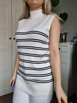 Elegancki klasyczny półgolf bez rękawów w paski, r. 42