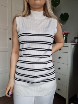 Elegancki klasyczny półgolf bez rękawów w paski, r. 42