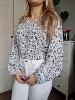 Biała koszula w drobne błękitne kwiatuszki, r. M