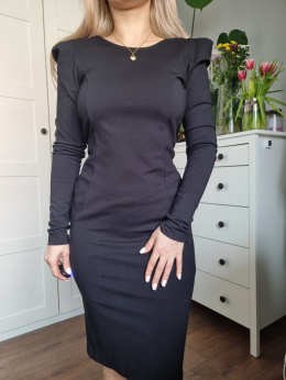 Czarna koktajlowa sukienka z bufkami bez pleców, r. XS/S