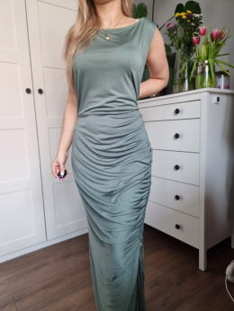 Szałwiowa maxi dress, marszczenie, podkreśla sylkwetkę, elegancka, r. XL