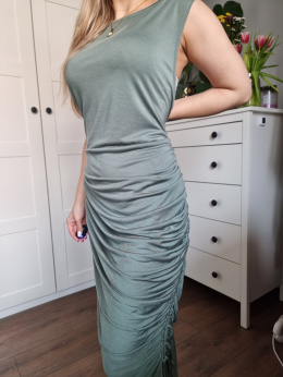 Szałwiowa maxi dress, marszczenie, podkreśla sylkwetkę, elegancka, r. XL