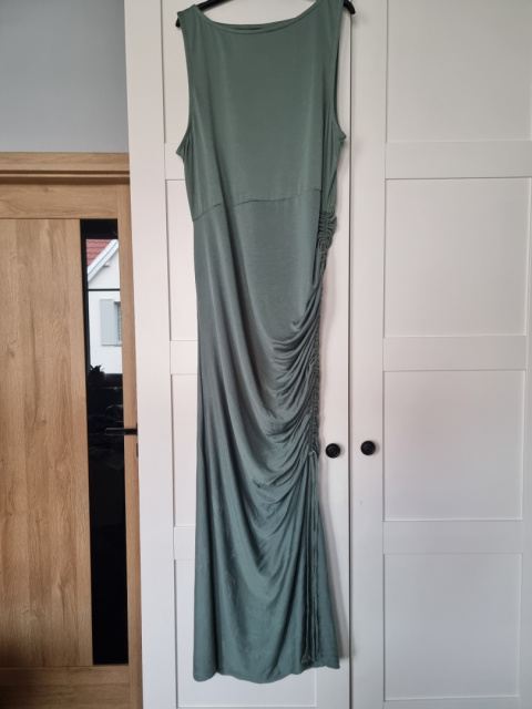 Szałwiowa maxi dress, marszczenie, podkreśla sylkwetkę, elegancka, r. XL Szałwiowa maxi dress, marszczenie, podkreśla sylkwetkę, elegancka, r. XL