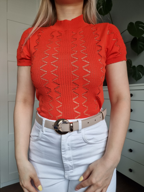 Ażurowa bluzka z półgolfem, elegancka, kobieca, r. S Ażurowa bluzka z półgolfem, elegancka, kobieca, r. S