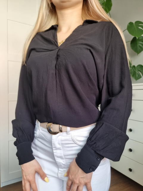 Elegancka kobieca koszula, czarna, wiskoza, mankiety Elegancka kobieca koszula, czarna, wiskoza, mankiety