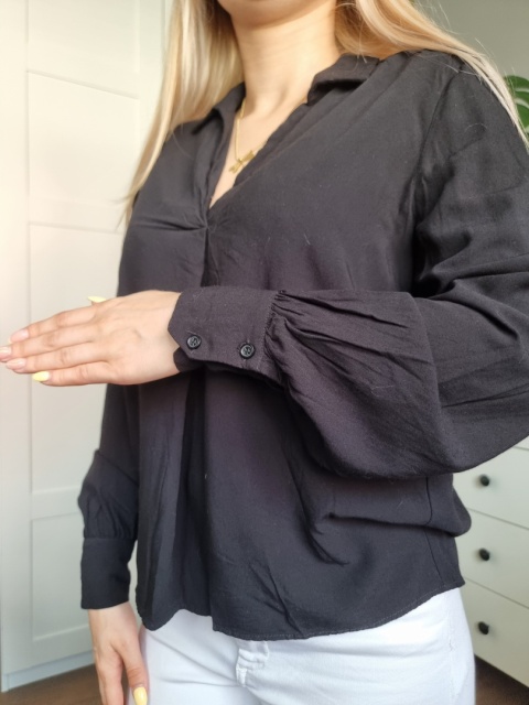 Elegancka kobieca koszula, czarna, wiskoza, mankiety Elegancka kobieca koszula, czarna, wiskoza, mankiety