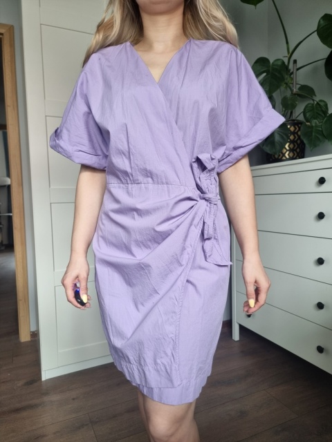 Kopertowa lawendowa sukienka / kimono, r. M, bawełna Kopertowa lawendowa sukienka / kimono, r. M, bawełna