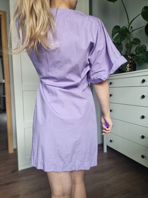 Kopertowa lawendowa sukienka / kimono, r. M, bawełna Kopertowa lawendowa sukienka / kimono, r. M, bawełna
