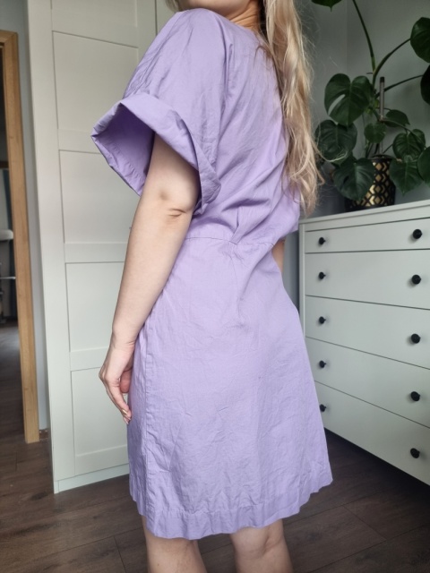 Kopertowa lawendowa sukienka / kimono, r. M, bawełna Kopertowa lawendowa sukienka / kimono, r. M, bawełna