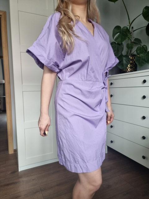 Kopertowa lawendowa sukienka / kimono, r. M, bawełna Kopertowa lawendowa sukienka / kimono, r. M, bawełna