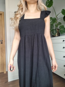 Czarna letnia sukienka, wiskoza i len, Selected Femme, r. S