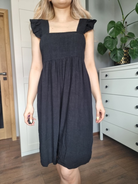 Black summer dress, viscose and linen blend, Selected Femme, size S Black summer dress, viscose and linen blend, Selected Femme, size S