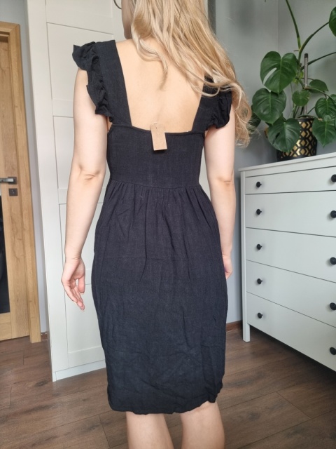 Black summer dress, viscose and linen blend, Selected Femme, size S Black summer dress, viscose and linen blend, Selected Femme, size S