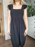 Black summer dress, viscose and linen blend, Selected Femme, size S