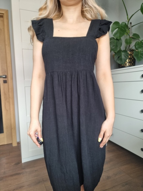 Black summer dress, viscose and linen blend, Selected Femme, size S Black summer dress, viscose and linen blend, Selected Femme, size S