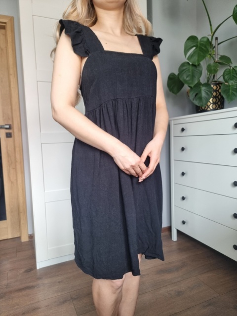 Black summer dress, viscose and linen blend, Selected Femme, size S Black summer dress, viscose and linen blend, Selected Femme, size S