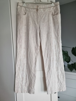 Letnie spodnie plus size r. 50 w tłoczone wzory beżowe kremowe bawełna