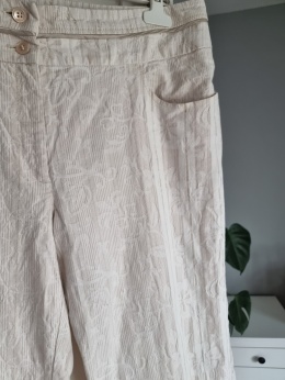Plus size summer trousers size 50 with embossed patterns, beige and cream, cotton