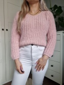 Rożeowy sweter z moherem i wełną, złota nitka