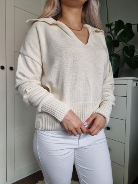 Kremowy sweter bawełny z kołnierzykiem Gina Tricot r. L Kremowy sweter bawełny z kołnierzykiem Gina Tricot r. L