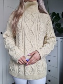 Warkoczowy sweter masełkowy żółty wełna 100%