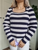 Sweter w paski z dekoldem karo Mango r. S