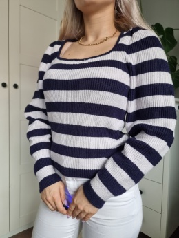 Sweter w paski z dekoldem karo Mango r. S