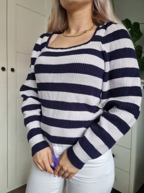 Sweter w paski z dekoldem karo Mango r. S Sweter w paski z dekoldem karo Mango r. S