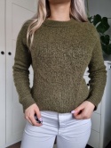 Ciemnozielony oliwkowy sweter Wełna Moher coasy milutki ciepły