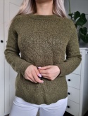 Ciemnozielony oliwkowy sweter Wełna Moher coasy milutki ciepły