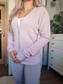 Śliczny lawendowy kardigan róż wiskoza perłowe guziki rozpinany sweterek hit coasy roz M